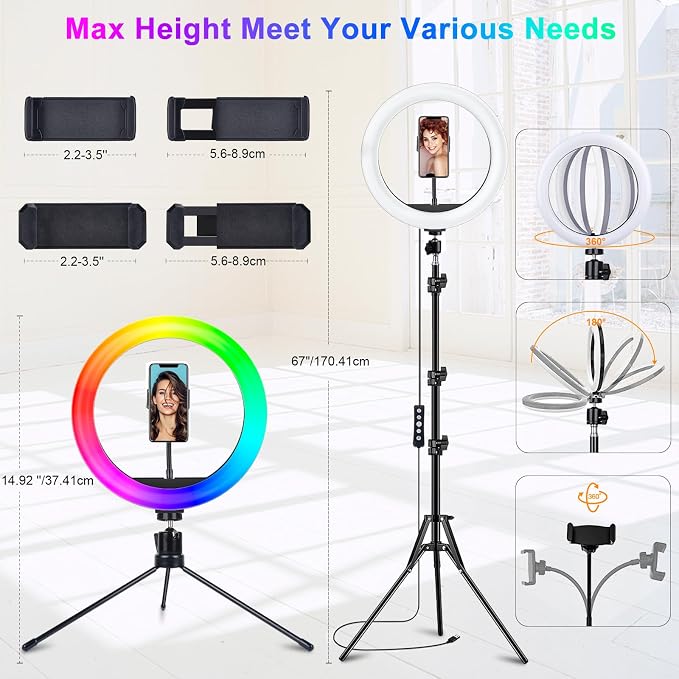 STALLY 13.3" Ring Light with Stand, Music Mode, 3 CCT Modes & 96 RGB Color Modes - Image 6