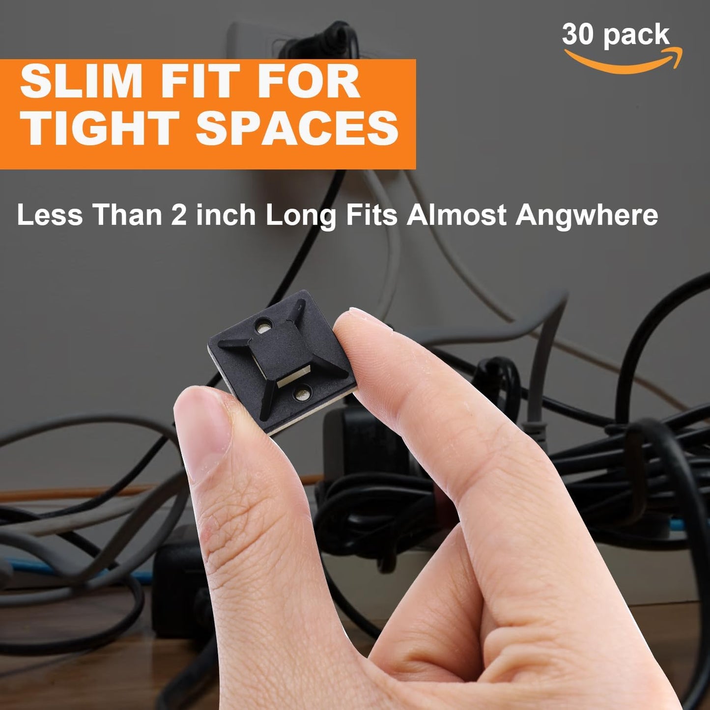 30 Pack 2 inch Zip Tie Adhesive Mounts Self Adhesive Cable Tie Base Holders with Multi-Purpose Tie wire clips with screw hole,Anchor stick on wire holder with 8 inch zip ties（Black）