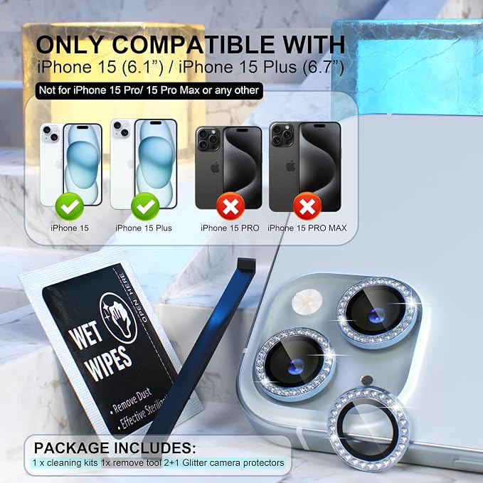 Choiche Compatible for iPhone 15 /iPhone 15 Plus Camera Lens Protector Bling - Image 2