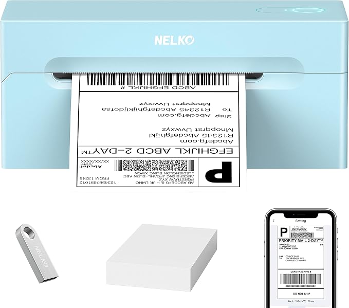 Nelko Bluetooth Thermal Shipping Label Printer, 4x6 Shipping Label Printer by NELKO
