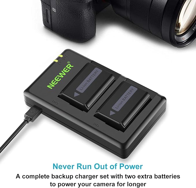 Neewer 2-Pack NP-FW50 Replacement Battery and Dual USB Charger Compatible - Image 3