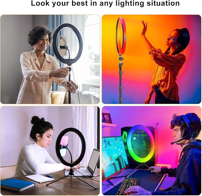 13" Selfie Ring Light with Stand 76" Tall & Phone Holders, Sunset Lamp - Image 7