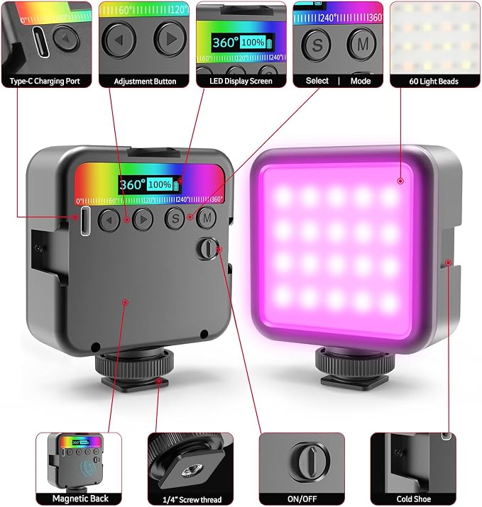 Altson Magnetic RGB Led Video Light LED Camera Light 360° Full Color Portable - Image 2