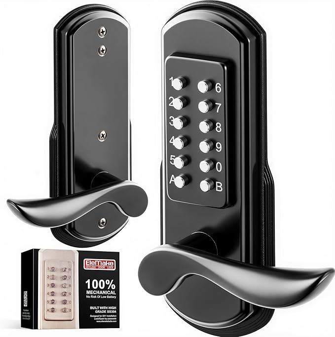 Keyless Door Lock with Keypad, Right Handed Mechanical Door Lock, Security by Elemake