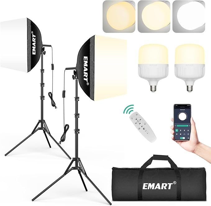 EMART Softbox Photography Lighting Kit, 50W 3000K-6000K LED Bulb by EMART