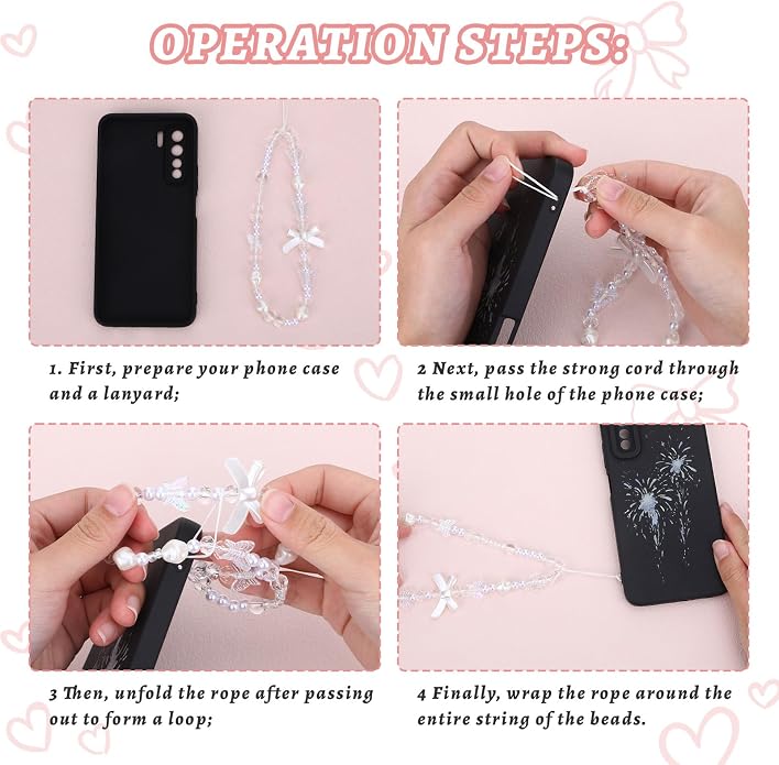 Pink Beaded Phone Wrist Straps, Y2K Phone Case Charms Camera Charm Strap - Image 6