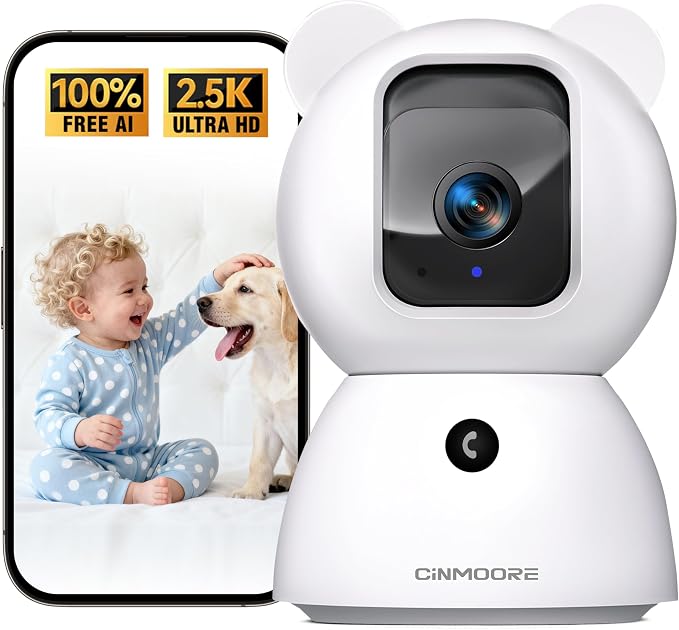 2.5K Pet/Dog Camera with Speaker/Phone App, No-Monthly-Fee AI Person/Pet/Cry by Unknown