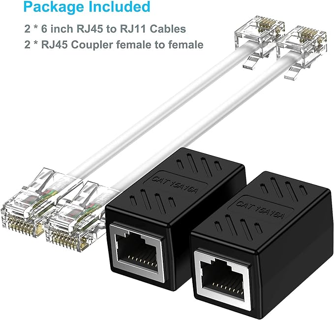 Phone Jack to Ethernet Cable Adapter, RJ45 8P8C Female to RJ11 6P4C Male - Image 7