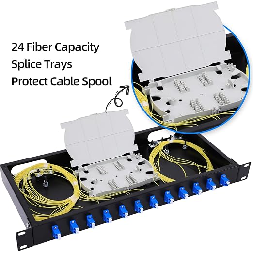 12 Duplex 24 Port LC-OS1 Rack Mount Enclosure Box + Splice Trays Fiber Cables - Image 4