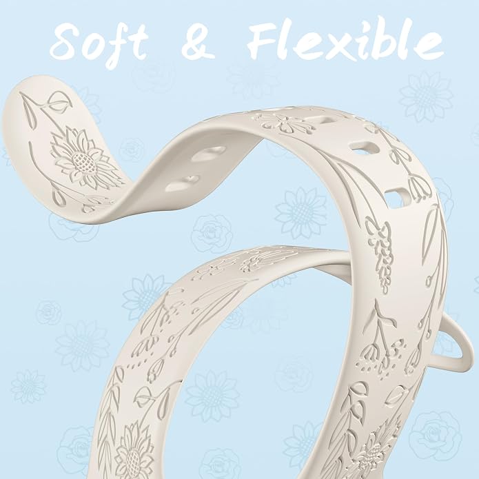 SNBLK 6 Pack Floral Engraved Bands Compatible - Image 5