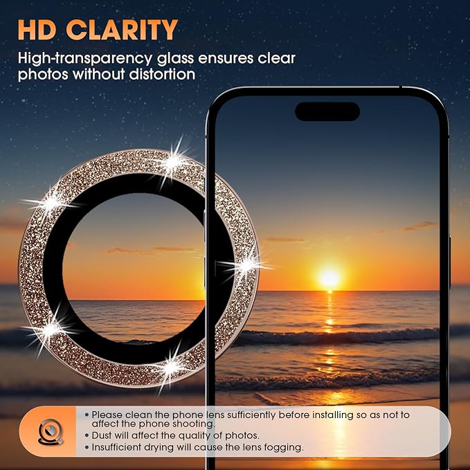 for iPhone 16 Pro/16 Pro Max Camera Lens Protector Bling Individual Metal - Image 3