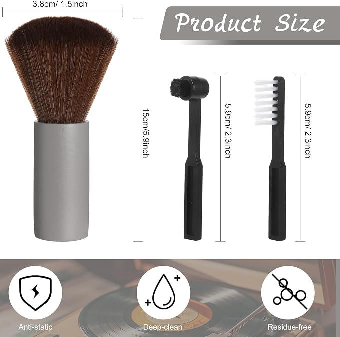 Ziliny 3 Pcs Vinyl Record Cleaning Brush Wooden Anti Static Dust Record Vinyl - Image 2