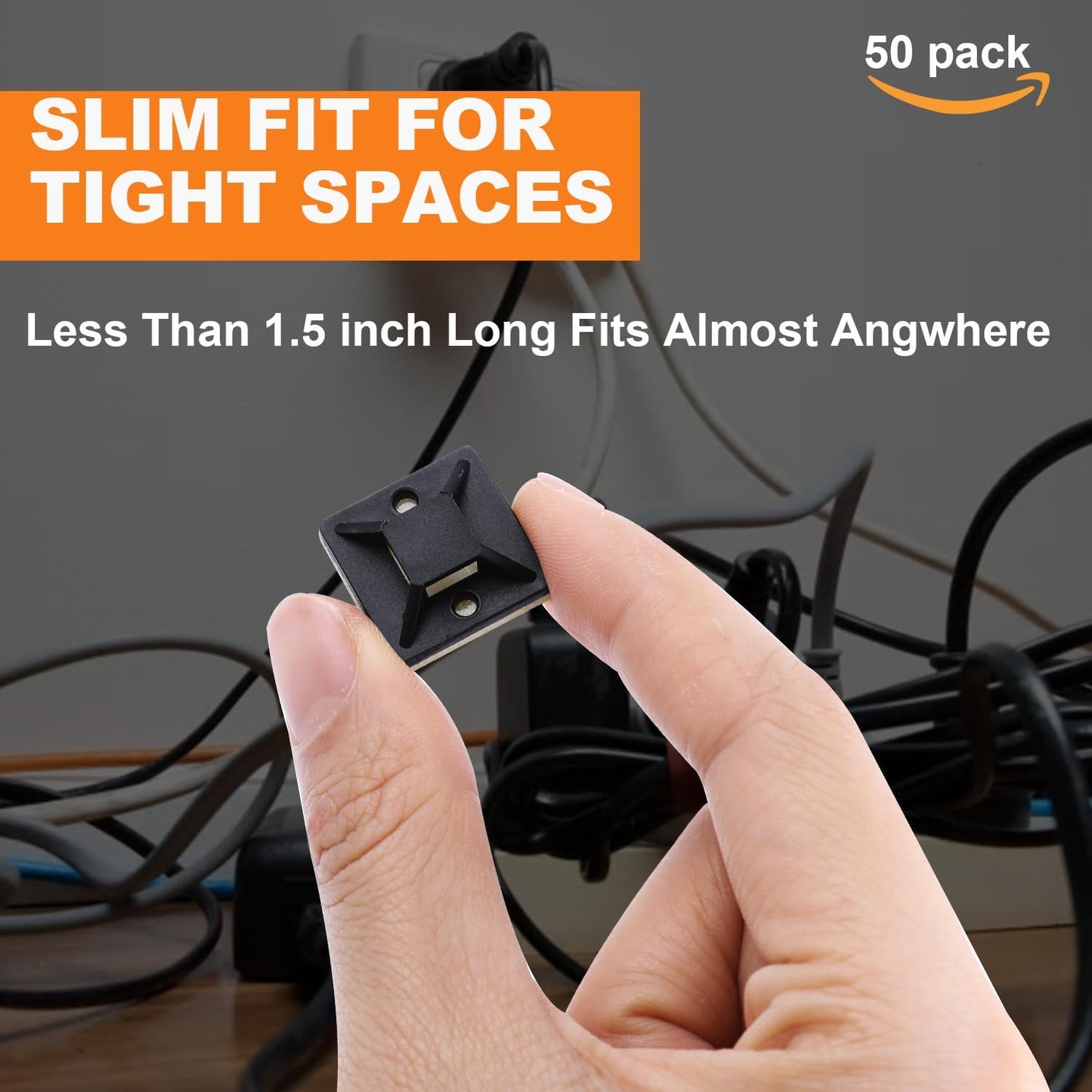 50 Pack 1.5 inch Zip Tie Adhesive Mounts Self Adhesive Cable Tie Base Holders with Multi-Purpose Tie wire clips with screw hole,Anchor stick on wire holder with 8 inch zip ties（Black&White）