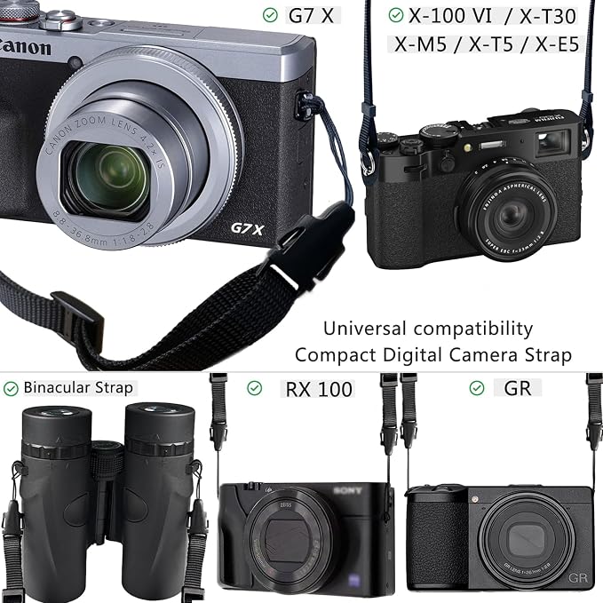 Camera Neck Strap/Thin Camera Strap or Binoculars Strap Black - Image 3