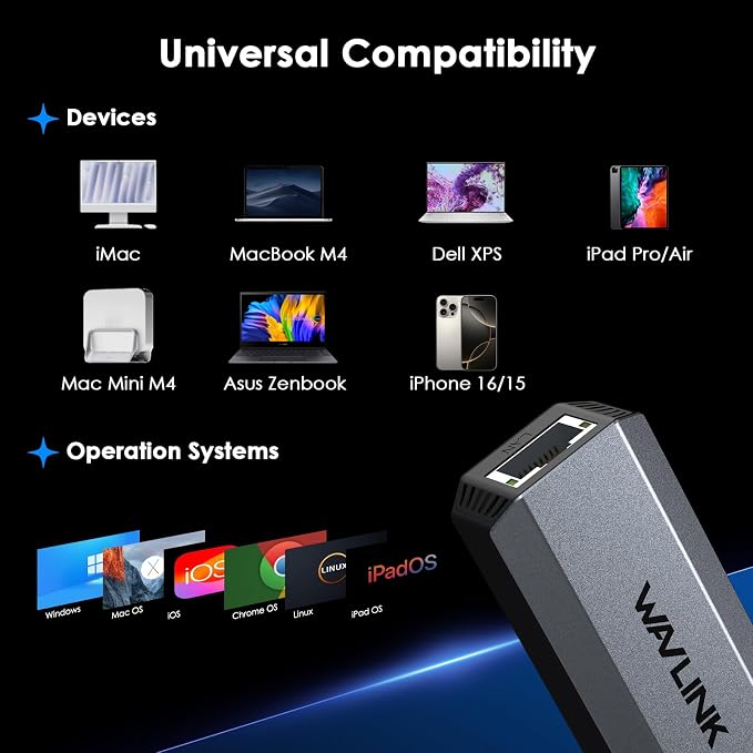 WAVLINK 5Gbps USB C Ethernet Adapter – 5G/2.5G/1G/100M/10M Auto-Adaptive - Image 4