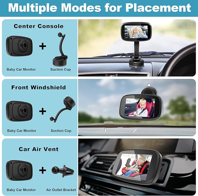 1080P Baby Car Mirror, Shybaby 4.3" Baby Car Camera Monitor - Image 3