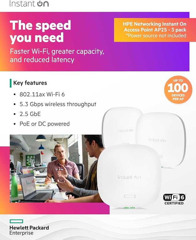 HPE Networking Instant On Access Point AP25 4x4 WiFi 6 Indoor Wireless Access - Image 3
