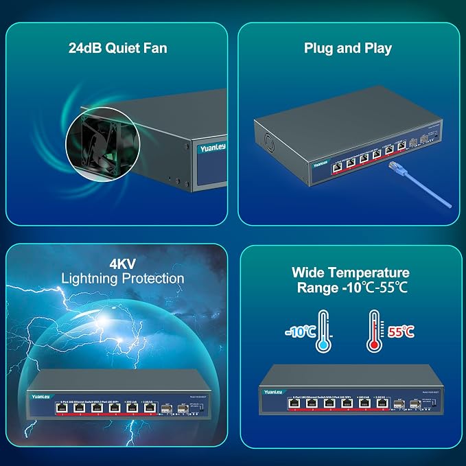 YuanLey 8-Port 10G Ethernet Switch, 6 x 10Gbps RJ45 Ports, 2X 10Gbe SFP+ Ports - Image 6
