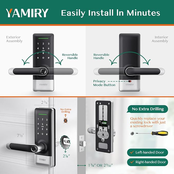 Yamiry Smart Door Lock, Biometric Fingerprint, Keyless Entry, App Control - Image 6