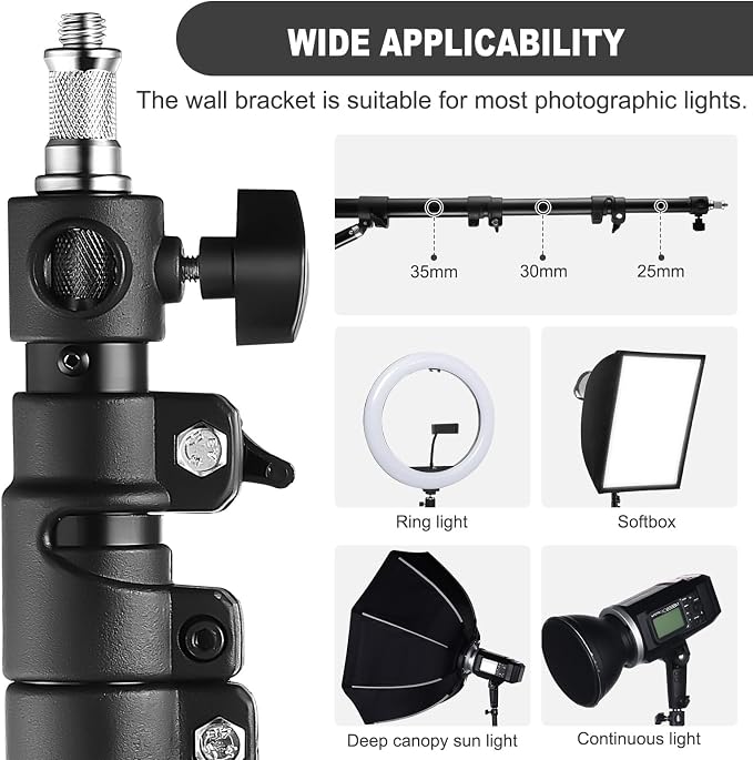 LOMTAP Ring Light Wall Mount Adjustable 45.7" Boom Arm Stand - Image 2