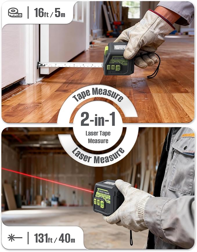 Laser Tape Measure 2-in-1, Inkerma 130Ft Laser Measurement Tool & 16Ft - Image 2