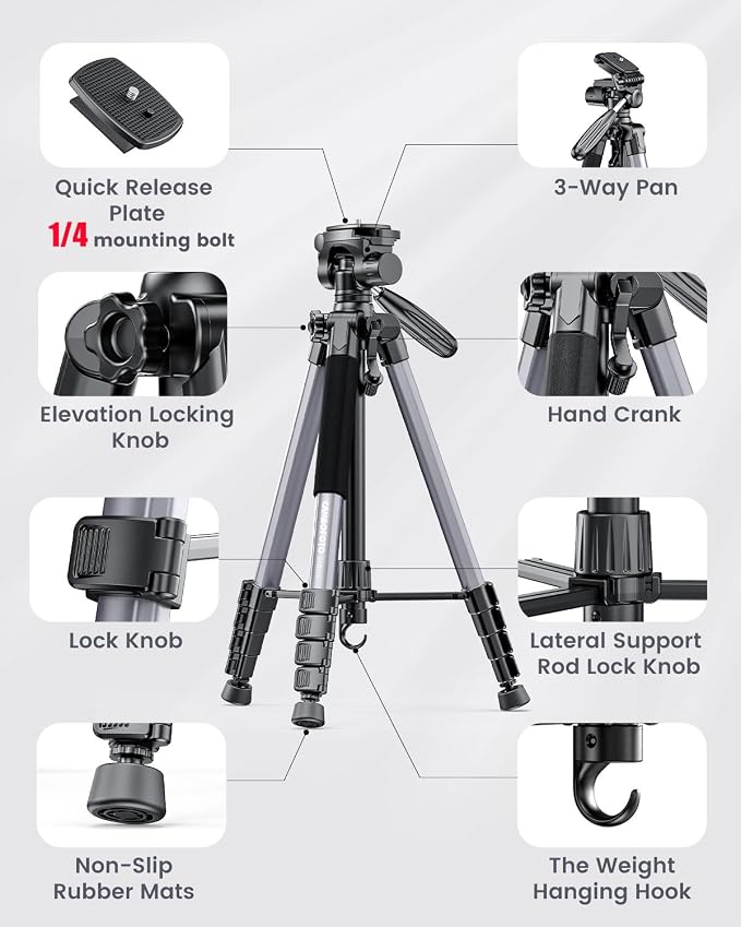CAMBOFOTO 74″ Aluminum Camera Tripod – Heavy‐Duty Professional Tripod Stand - Image 6