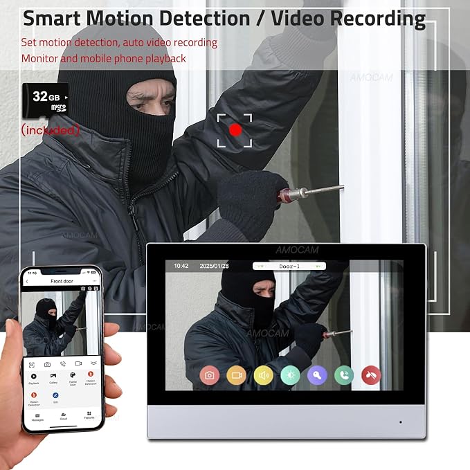 2-Wires Video Intercom System, 7 Inch 1080P WiFi Touch ScreenVideo Doorbell - Image 8