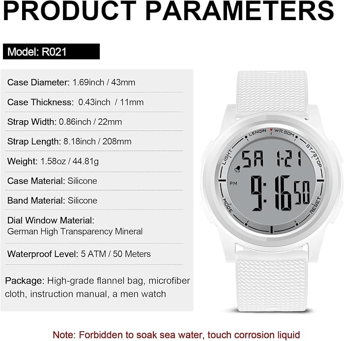 HANPOSH Mens Digital Watch Ultra Thin Minimalist Sports Waterproof Outdoor LED - Image 7