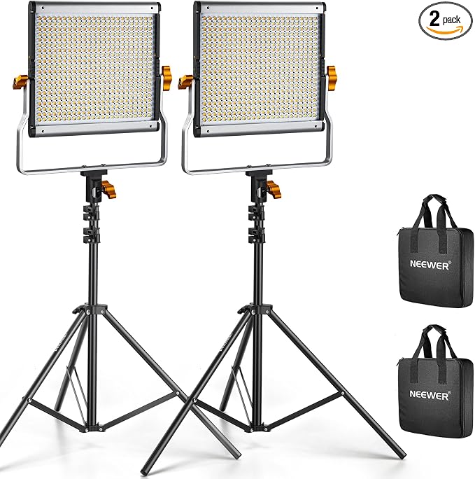 Neewer 2 Packs Dimmable Bi Color 480 LED Video Light Kit, 3200~5600K CRI 96+ by Neewer