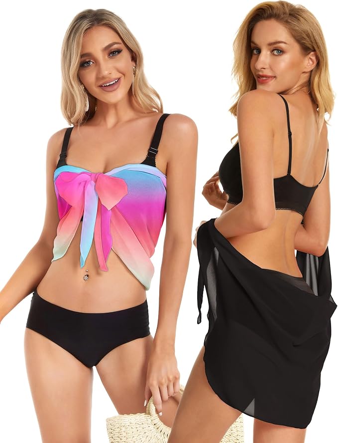 CHICGAL 2 Pieces Women Beach Sarong Bathing Suit Wrap Skirt Sheer Bikini - Image 7