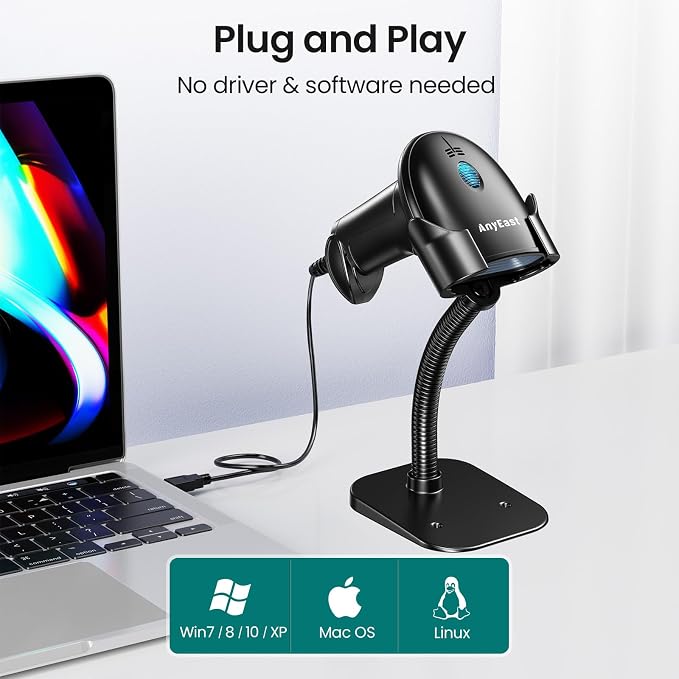 2D 1D Barcode Scanner : USB Wired Inventory QR Scanner - Image 2