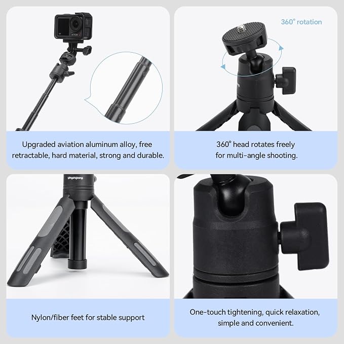 Lightweight Mini Tripod for Camera/Phone/Webcam & Selfie Stick, 360° Phone Clip - Image 2