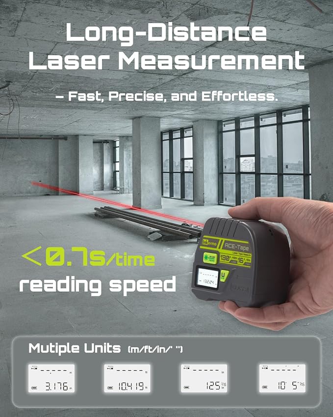 Laser Tape Measure 2-in-1, Inkerma 130Ft Laser Measurement Tool & 16Ft - Image 4