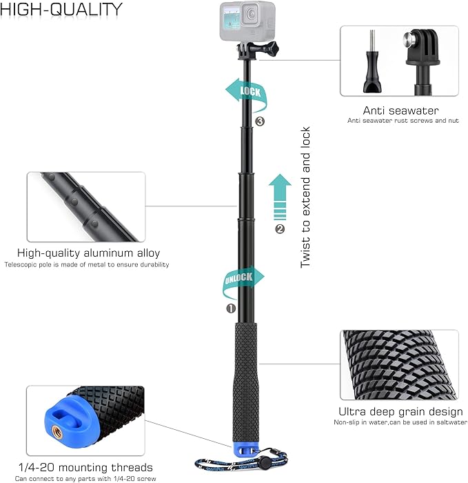 GEPULY 46''Alumium Waterproof Selfie Stick - Image 3