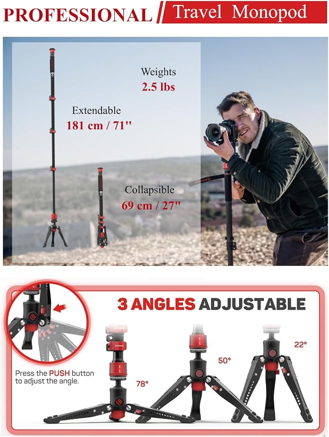IFOOTAGE Monopod Cobra 3 A180F, Telescopic Video Mono pod Compatible - Image 3
