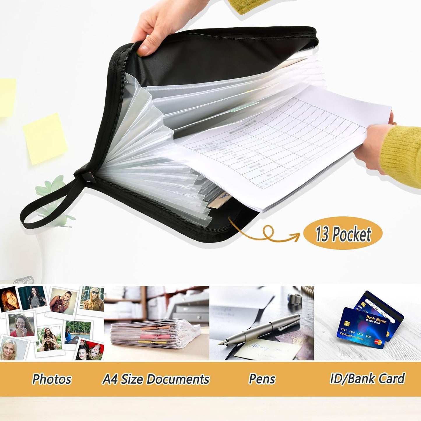 Gredecor 13 Pockets File Folder Organizer A4/Letter Water Resistant Colorful Doodle Paw Document Bag with Zipper Filing Folder Expanding File Pouch Storage for School Office