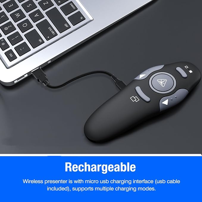DinoFire Presentation Remote, RF 2.4GZ Rechargeable USB Slide Clicker - Image 2
