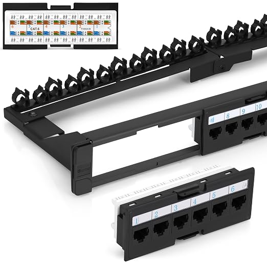 Everest RJ45 24 Port Cat6 / 6A Patch Panel – Modular 6-Port Removable Panels by EverestMediaSolutions