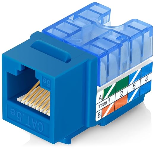 Everest 90° Angled RJ45 Cat5e Keystone Jacks 50-Pack in Blue by EverestMediaSolutions