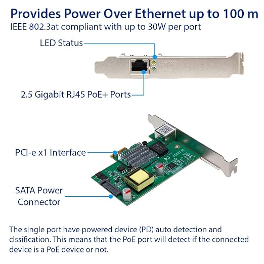 IO Crest 2.5 Gigabit POE+ PCI-e x1 Ethernet Network Card - Image 3