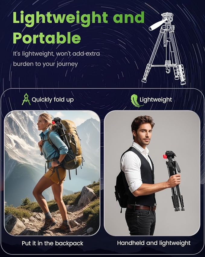 CAMBOFOTO 74"-Camera-Tripod, Porfessional Aluminum Heavy Duty Tripod Stand - Image 4