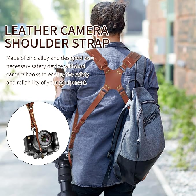 Camera Harness, Leather Dual Camera Strap - Image 5