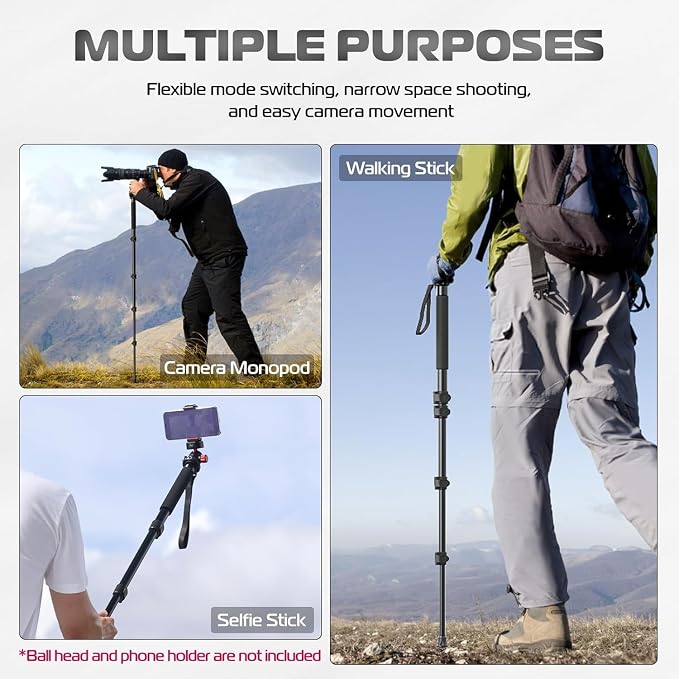 Acuvar Monopod with Integrated Safety Strap and 4 Section Extending Pole - Image 5