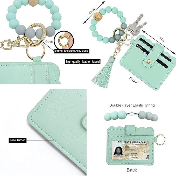 Keychain Wallet Wristlet Small Credit Card Holder Bracelet Key Chain Purse - Image 3