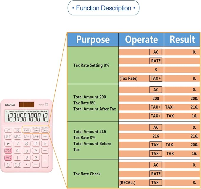 Pocket Small Size Desk Calculator, 12 Digit Large LCD Display, Basic Tax - Image 7