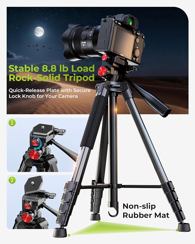 CAMBOFOTO 72" Camera Tripod, Professional Aluminum Tripod Stand - Image 2