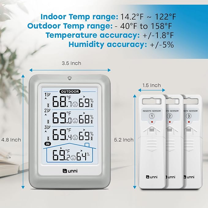 Indoor Outdoor Thermometer Wireless, 4.5 Inch Display Digital Hygrometer - Image 6