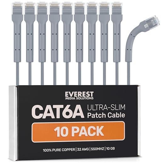 Everest Ultra Slim Cat6a Ethernet Patch Cables 1ft Gray by EverestMediaSolutions