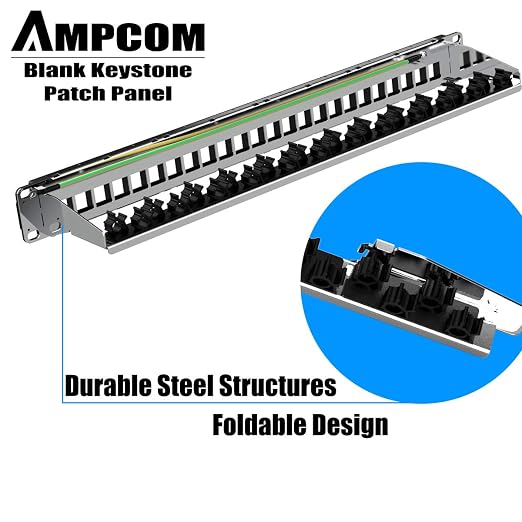 AMPCOM 24 Ports 1U Blank Keystone Patch Panel, 19 inch Rack or Wall Mount - Image 3