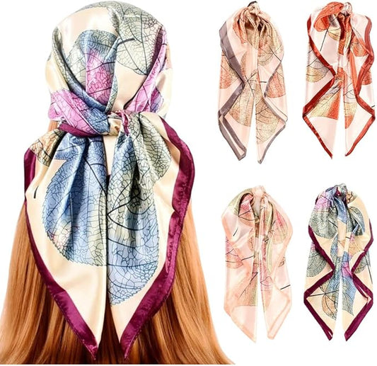 4Pcs Silk Head Scarves for Women Satin Hair Scarf 35”Large Square Bandana Silk by Upeilxd
